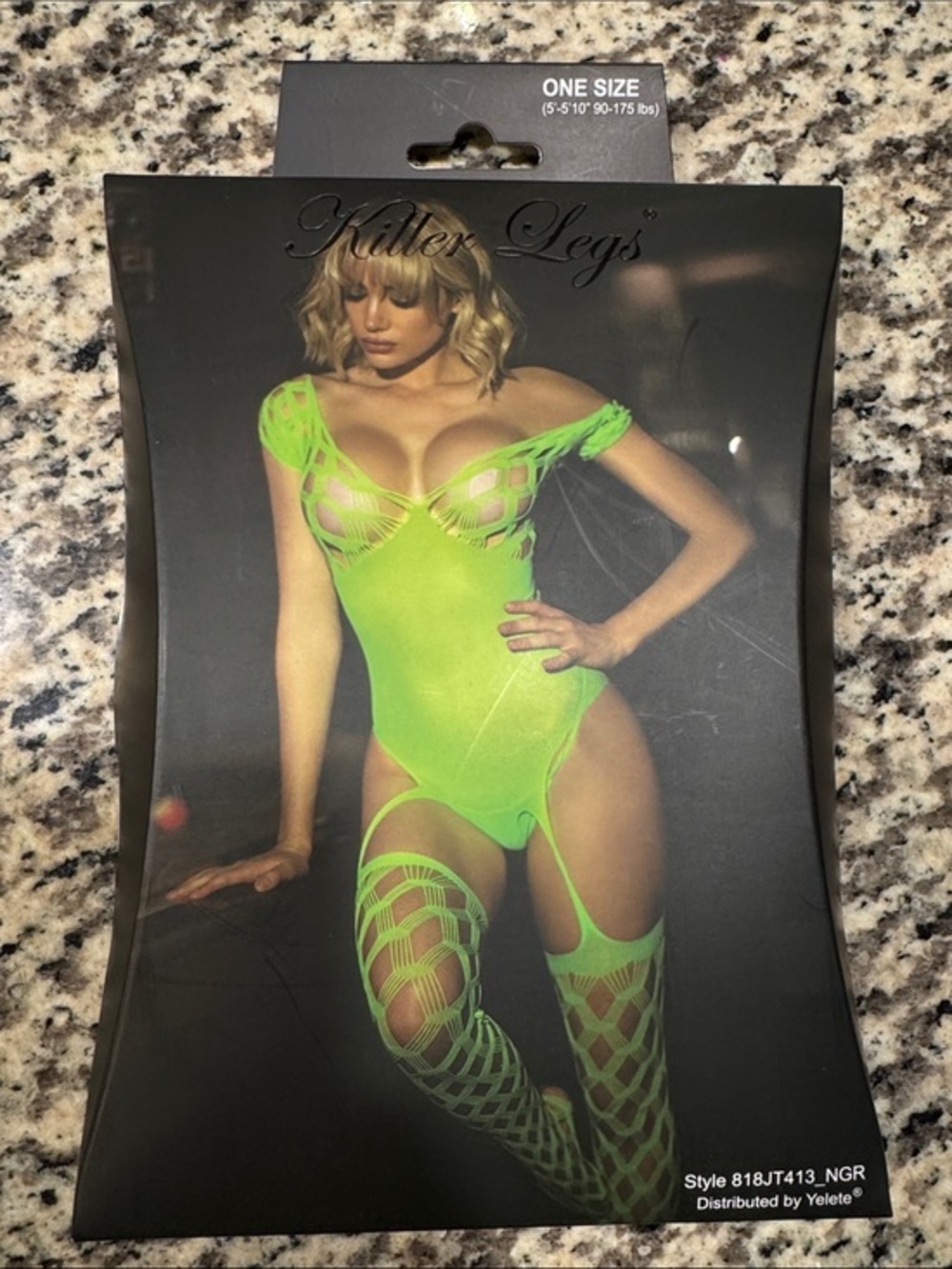 🆕 Killer Legs Sexy Neon Green Fishnet Bodysuit. One Size. New in Box!🔥